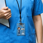 Personalizzato personaggio dei cartoni animati Porta badge in pelle PU con nome e professione Infermiere Giorno di apprezzamento regalo per il personale medico infermieristico