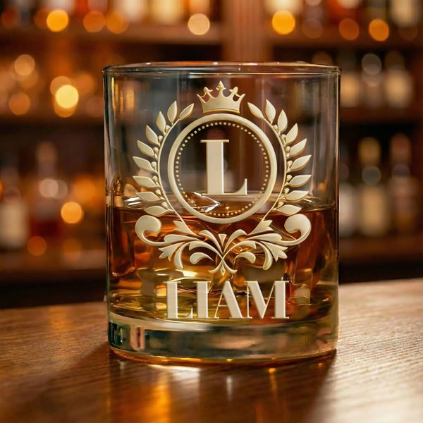 Henkilökohtainen Golden Shield 10 oz Bourbon viskilasi, jossa on nimikirjaimet ja nimi Isänpäivä Syntymäpäivälahja isoisälle isälle Isä