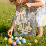 Personalized Bow Rabbit Initial Clear Gift Bag with Name Easter Holiday Party Favors Gift for Boys Girls