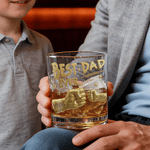 Personalized Best Dad Ever Fist 10 oz Rock Whiskey Glass with Names Old Fashioned Father's Day Birthday Gift for Man Whiskey Lover