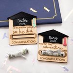 Personalized Cute Wooden Bachelor Cap Money Gift Card Holder with Engraved Name Class of 2026 Graduation Gift