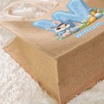 Personalized Cute Plush Effect Bunny Easter Eggs Initial Large Jute Tote Bag with Name Daily Use Easter Gift for Boys Girls