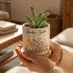 Personlig födelseblomma 1-7 namn Keramisk växtkruka med titel Daglig inredning Födelsedagspresent till mamma mormor