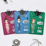 Personalizzato personaggio dei cartoni animati Porta badge in pelle PU con nome e professione Infermiere Giorno di apprezzamento regalo per il personale medico infermieristico