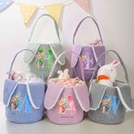Personalized Cute Watercolor Bunny Corduroy Easter Basket with Name and Initial Outdoor Activities Easter Egg Hunting Gift for Kids