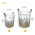 Personalized Forest Animal Laundry Basket with Name and Handle Home Decor Daily Use Birthday Gift for Kids