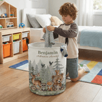 Personalized Forest Animal Laundry Basket with Name and Handle Home Decor Daily Use Birthday Gift for Kids