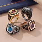 Personlig graverad stämpel Sterling Silver Ring med födelsestenar Minnesmärken Smycken Examensgåva för män Examensarbetare