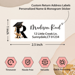 Personalized Graduation Cap Initial Waterproof Stickers with Name Return Address Label Celebration Graduation Party DIY Decor Gift for Graduates