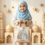 Personalized Ramadan Kid Pattern Canvas Tote Bag with Name Ramadan Decoration Stuffer Eid Gift for Boys Girls