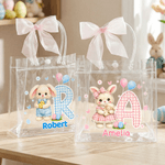 Sac cadeau personnalisé avec nom et noeud rose pour la chasse aux oeufs de Pâques Cadeau pour les enfants