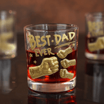Personalized Best Dad Ever Fist 10 oz Rock Whiskey Glass with Names Old Fashioned Father's Day Birthday Gift for Man Whiskey Lover