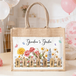 Personlig akvarell Födelseblomma Stor Jute Tote Bag med 1-7 namn och framficka Daglig användning Mors dag present till mamma mormor
