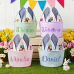 Personalisierter niedlicher Peter Hase Streifen-Osterkorb mit Ohren Namen und Initiale Ostern Eiersuche Party Geschenk für Kinder