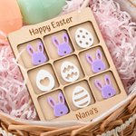 Personalised Cute Easter Bunny Dinosaur Egg Wooden Tic Tac Toe Board with Name Basket Filling Party Game Easter Gift for Kids