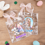 Personalized Cute Easter Bunny Clear Gift Bag with Name and Initial Easter Party Favors Gift for Kid