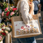 Personlig akvarell Födelseblomma Stor Jute Tote Bag med 1-7 namn och framficka Daglig användning Mors dag present till mamma mormor