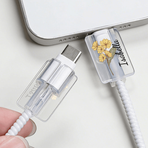 Set di 2 protezioni per cavi in acrilico con nome iPhone Type-C Accessorio per telefono Regalo di compleanno personalizzato per amici e famiglia