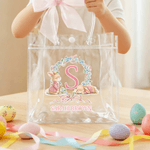 Personalized Bow Rabbit Initial Clear Gift Bag with Name Easter Holiday Party Favors Gift for Boys Girls
