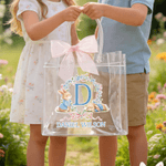 Personalized Bow Rabbit Initial Clear Gift Bag with Name Easter Holiday Party Favors Gift for Boys Girls