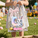 Personalized Cute Easter Bunny Clear Gift Bag with Name and Initial Easter Party Favors Gift for Kid