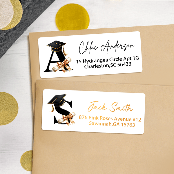 Adesivi impermeabili personalizzati del berretto di laurea con etichetta dell'indirizzo di ritorno del nome Celebrazione della festa di laurea Regalo decorativo fai da te per i laureati