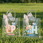 Sac cadeau personnalisé avec nom et noeud rose pour la chasse aux oeufs de Pâques Cadeau pour les enfants