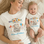 Personalised Cute Animals 100% Cotton Baby Bodysuit T-shirt Matching Outfit with Names First Mother's Day Gift for Newborn New Mom