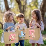 Personalized Cute Plush Effect Bunny Easter Eggs Initial Large Jute Tote Bag with Name Daily Use Easter Gift for Boys Girls