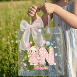 Sac cadeau personnalisé avec nom et noeud rose pour la chasse aux oeufs de Pâques Cadeau pour les enfants