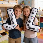 Personalized Game Controller Initial Soft Throw Pillow with Name Home Decor Birthday Gift for Boys Game Lovers