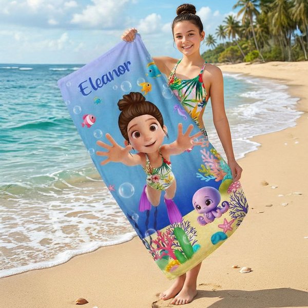 Custom 3D Sea Life Quick Dry Pool Towel | Unique Summer Camp Gear & Pool Party Favor for Girls & Boys