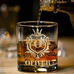Personalized Golden Shield 10 oz Bourbon Whiskey Glass with Initial and Name Father's Day Birthday Gift for Grandpa Dad