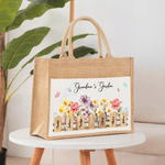 Personlig akvarell Födelseblomma Stor Jute Tote Bag med 1-7 namn och framficka Daglig användning Mors dag present till mamma mormor