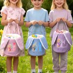 Personalized Cute Watercolor Bunny Corduroy Easter Basket with Name and Initial Outdoor Activities Easter Egg Hunting Gift for Kids