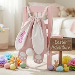 Personalisierte Samt Kinderrucksack | mit besticktem Namen | Osterhasen Turnbeutel | Hasenohren | Schwänzchen | Ostern Eiersuche Geschenk für Kinder