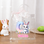 Personalized Cute Easter Bunny Clear Gift Bag with Name and Initial Easter Party Favors Gift for Kid