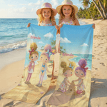 Personalizzato Beach Scenery Cartoon Girls Quick Dry Oversized Beach Towel con nome Travel Essentials Birthday Gift for Besties Sisters Friends