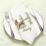 Gepersonaliseerde Vintage Aquarel Konijn Bloemen Servet van 100% Katoen met Initiaal Tafeldecoratie Paascadeau voor Kinderen en Familie