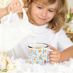 Personalised Cute Watercolor Easter Peter Rabbit Bunny Word Cloud 12 oz Enamel Mug with Name Easter Back to School Birthday Gift for Kids