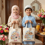 Personalized Ramadan Kid Pattern Canvas Tote Bag with Name Ramadan Decoration Stuffer Eid Gift for Boys Girls