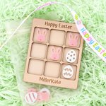 Personalised Cute Easter Bunny Dinosaur Egg Wooden Tic Tac Toe Board with Name Basket Filling Party Game Easter Gift for Kids