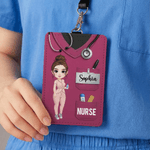 Personalizzato personaggio dei cartoni animati Porta badge in pelle PU con nome e professione Infermiere Giorno di apprezzamento regalo per il personale medico infermieristico