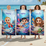 Personalizzato carino 3D personaggio subacqueo animale marino asciugatura rapida asciugamano da spiaggia in microfibra sovradimensionato con nome festa in spiaggia regalo di compleanno per bambini adu