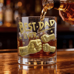 Personalized Best Dad Ever Fist 10 oz Rock Whiskey Glass with Names Old Fashioned Father's Day Birthday Gift for Man Whiskey Lover