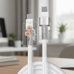 Personalised Birth Flower Set of 2 Acrylic Cable Protector with Name iPhone Type-C Phone Accessory Birthday Gift for Family Friends