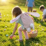 Personalisierte Samt Kinderrucksack | mit besticktem Namen | Osterhasen Turnbeutel | Hasenohren | Schwänzchen | Ostern Eiersuche Geschenk für Kinder