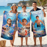 Personalizzato carino 3D personaggio subacqueo animale marino asciugatura rapida asciugamano da spiaggia in microfibra sovradimensionato con nome festa in spiaggia regalo di compleanno per bambini adu