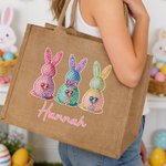 Personalized Diamond Design Effect Heart Rabbit Large Jute Bag with Name Daily Use Easter Gift for Kids Family