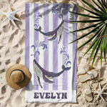 Personalized Marine Life Pattern Stripe Quick Dry Oversized Microfiber Beach Towel with Name Travel Essentials Beach Party Birthday Gift for Friends